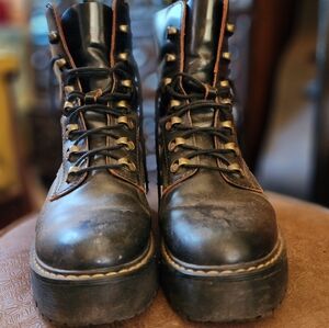 Black Lace-Up Ankle Boots By Doc Martin English Riding Thick Sole Goth Punk